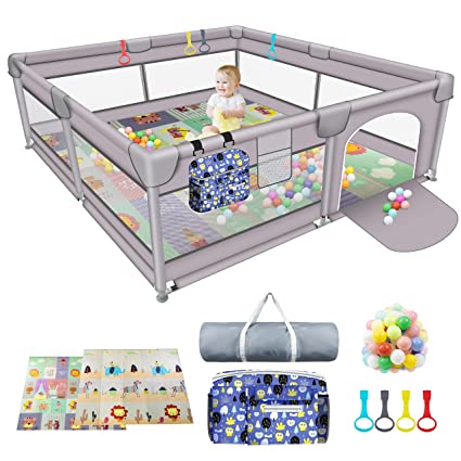 Photo 1 of Baby Playpen 79" X 71" , LUTIKIANG Play Yard for Babies and Toddlers with Mat, Safety Extra Large Baby Fence Area, Indoor & Outdoor Kids Activity Play Center with Anti-Slip Suckers and Zipper Gate.
