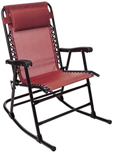 Photo 1 of Amazon Basics Outdoor Textilene Zero Gravity Folding Lounge Rocker with Pillow, Red
