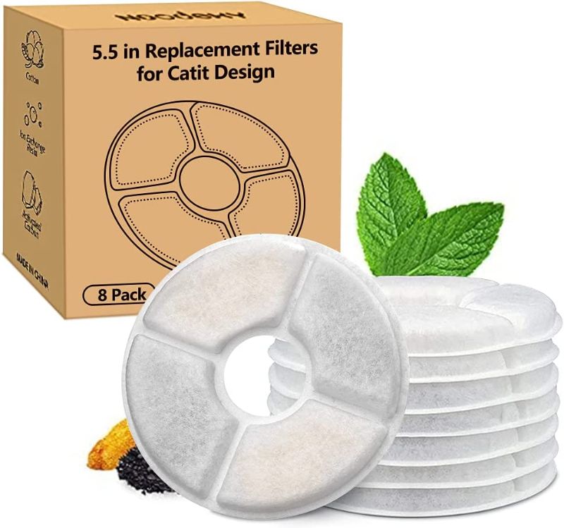 Photo 1 of 8-Pack Filters Compatible with Catit Senses Fountains and Catit Flower Fountains, Cat Water Fountain Replacement Filters, Pet Activated Carbon Filters
