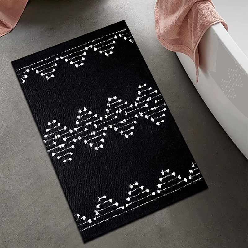 Photo 1 of AGELMAT Black and White Bathroom Rug 2' x 3',Woven Washable Small Black Mat for Bedroom Outdoor,Moroccan Cotton Kitchen Rug Farmhouse Throw Rug Bohemian Bath Mat for Hallway Entry Doorway Laundry
