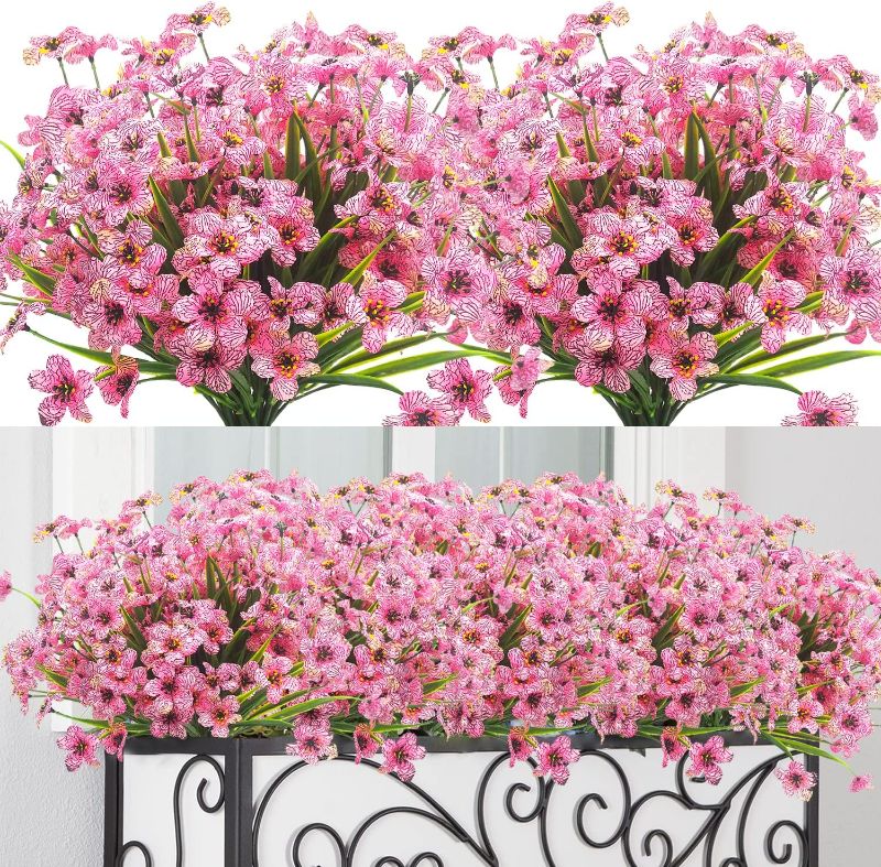 Photo 1 of 12 Bundles Artificial Flowers Outdoor UV Resistant Fake Flowers (Pink)

