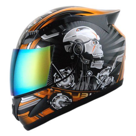 Photo 1 of 1storm Motorcycle Bike Full Face Helmet Hjdj11 Mechanic Skull Orange
