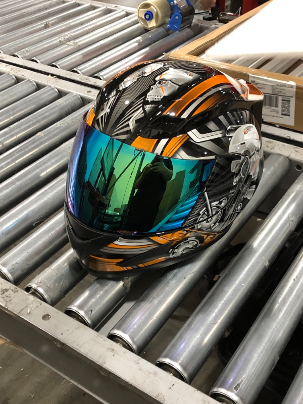 Photo 2 of 1storm Motorcycle Bike Full Face Helmet Hjdj11 Mechanic Skull Orange
