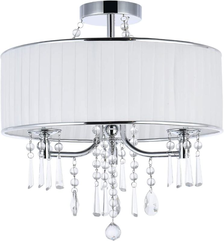 Photo 1 of A1A9 Modern 3-Light Drum Pendant Lighting Fixture, 16'' White Fabric Shade, Semi Flush Mount Ceiling Lights with Crystal, Chrome Finish Chandelier for Entryway, Hallway, Dining Room and Bedroom https://a.co/d/hBle6EB