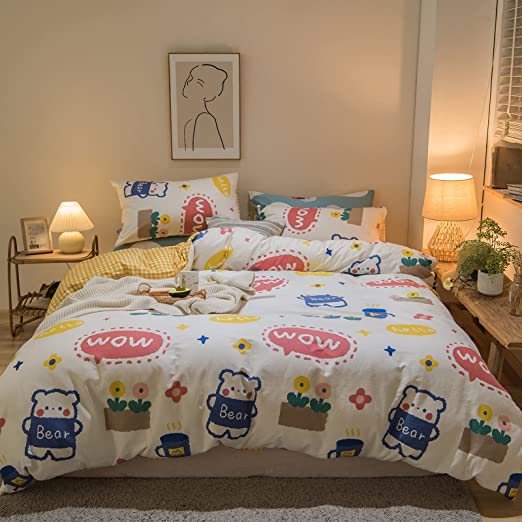 Photo 1 of 100% Cotton Bedding and Pillowcase, Soft and Breathable, Cute Bear Quilt Cover with Zipper Duvet Cover Sets for Full/Queen Bed
