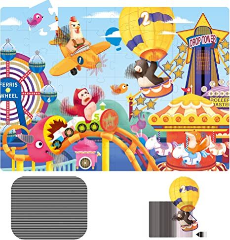 Photo 1 of Floor Puzzles for Kids Ages 4-8 Giant Floor Puzzles Big Pieces Animal Puzzles 56 PCS Creative Moiré Fringes Jumbo Floor Puzzles Preschool Learning Educational Toys for Boys and Girls (Amusement Park)
