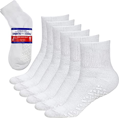 Photo 1 of 6 Pairs Non-Binding Loose Fit Sock - Non-Slip Diabetic Socks for Men and Women - Ankle White 1 PAIR MISSING
