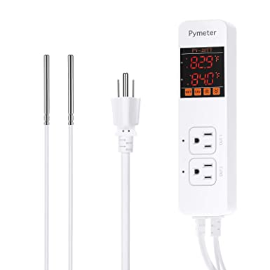 Photo 1 of Pymeter 2 in 1 Digital Temperature Controller Dual Outlet Heat Mat Thermostat Reptile Greenhouse Heater Home Brewing Freezer Cooling Heating Pad Control 16A 1920W
