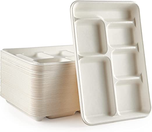 Photo 1 of 100% Compostable 6 Compartment Plates, 90 Pack Compartment Paper Plate, 12.5*8.6 inch Disposable School Lunch Trays, Eco-Friendly Bagasse Plates for School Lunch, Buffet, and Party
