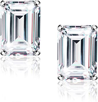 Photo 1 of "STUNNING FLAME" Trillion-cut / Cushion-cut / Emerald-cut / Marquise-cut ... 18K White Gold Plated Sterling Silver Cubic Zirconia Simulated Diamond Stud Earrings for Women, Men and Girls
