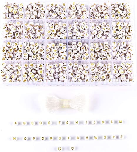Photo 1 of 1680PCS Acrylic White and Gold Round Circle Letter Beads for Bracelets Alphabet Beads for Jewelry Making Name Bracelet Kit (Acrylic)
