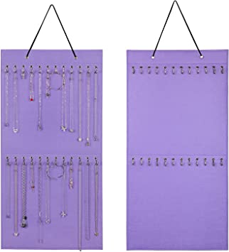 Photo 1 of AROUY Hanging Jewelry Organizer Holder with 24 Hooks - Necklace Holder Organizer for Women Hanging on Wall/Door/Closet to Store and Display Necklace Earrings Bracelet Ring (Light Purple)
