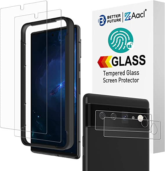 Photo 1 of [Fingerprint Compatible][2+2 Pack] 2 Pack Tempered Glass for Google Pixel 6 Screen Protector+ 2 Pack Camera Lens Protector, [with Alignment][Fingerprint Unlock][Anti-Scratch][Work with Case]
