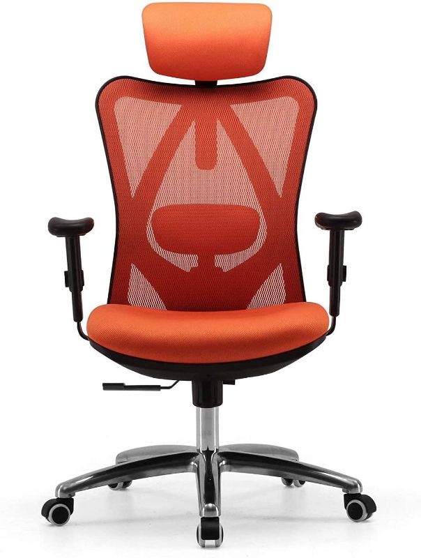 Photo 1 of SIHOO Ergonomic Office Chair, High Back Desk Chair, Adjustable Headrest with 2D Armrest, Lumbar Support and PU Wheels
orange