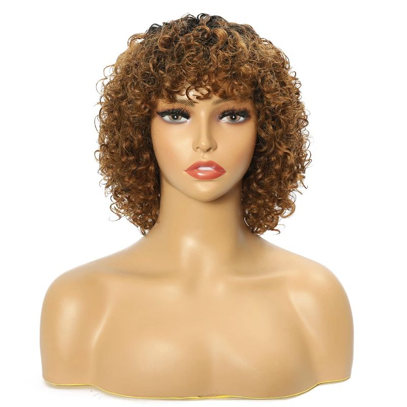 Photo 1 of 
Pecwu Curly Wig with Bangs Human Hair None Lace Front Glueless Short Kinky Curly Bob Wigs Afro Curly Wigs 