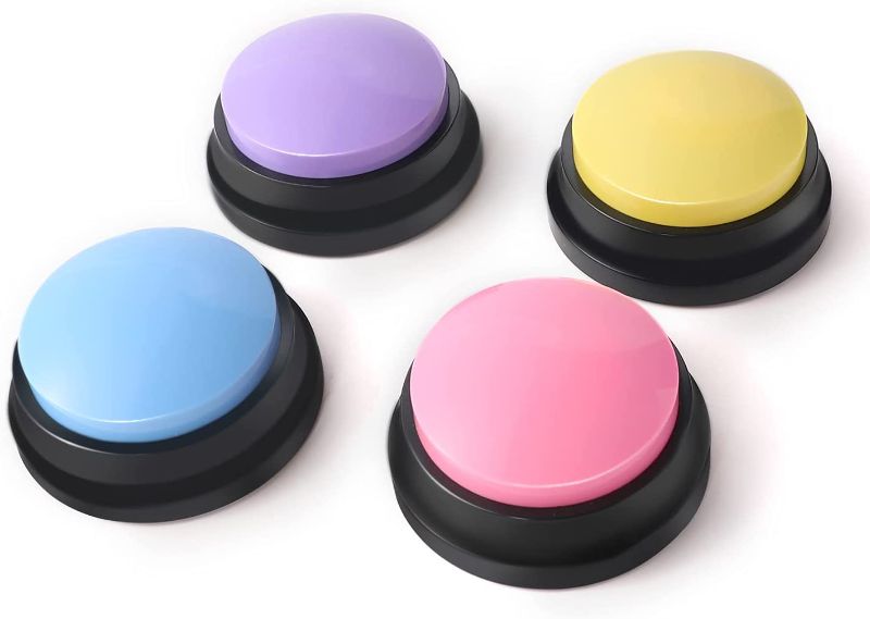 Photo 1 of Voice Recording Button, Dog Buttons for Communication Pet Training Buzzer, 20 Second Record & Playback, Funny Gift for Study Office Home 4 Packs (Blue+Pink+Yellow+Purple)