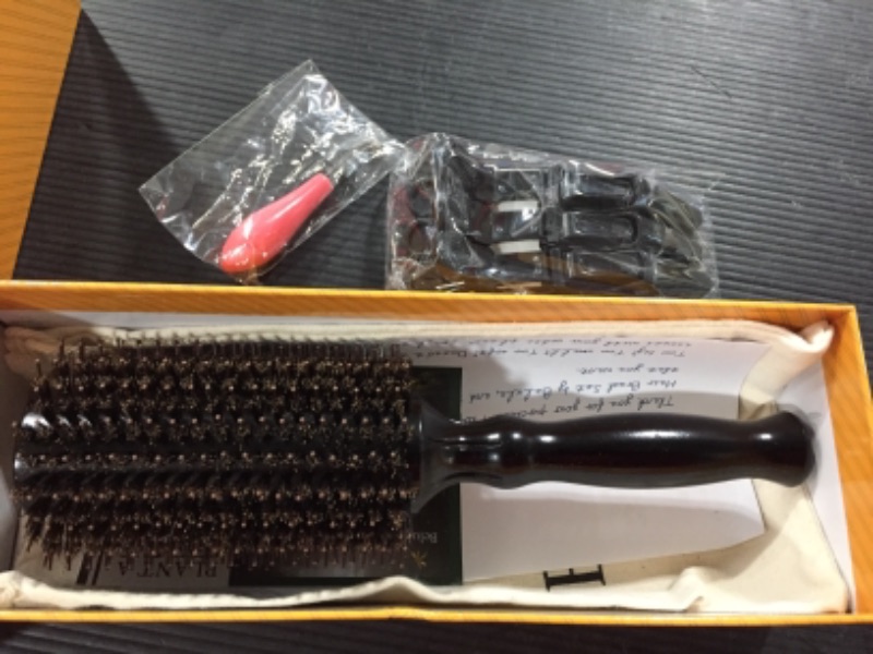 Photo 1 of Boar Bristle Round Brush for Blow Drying Set. Round Hair Brush With Large 2.7” Wooden Barrel. Hairbrush Ideal to Add Volume and Body. Free 3 x Hair Clips & Travel Bag.