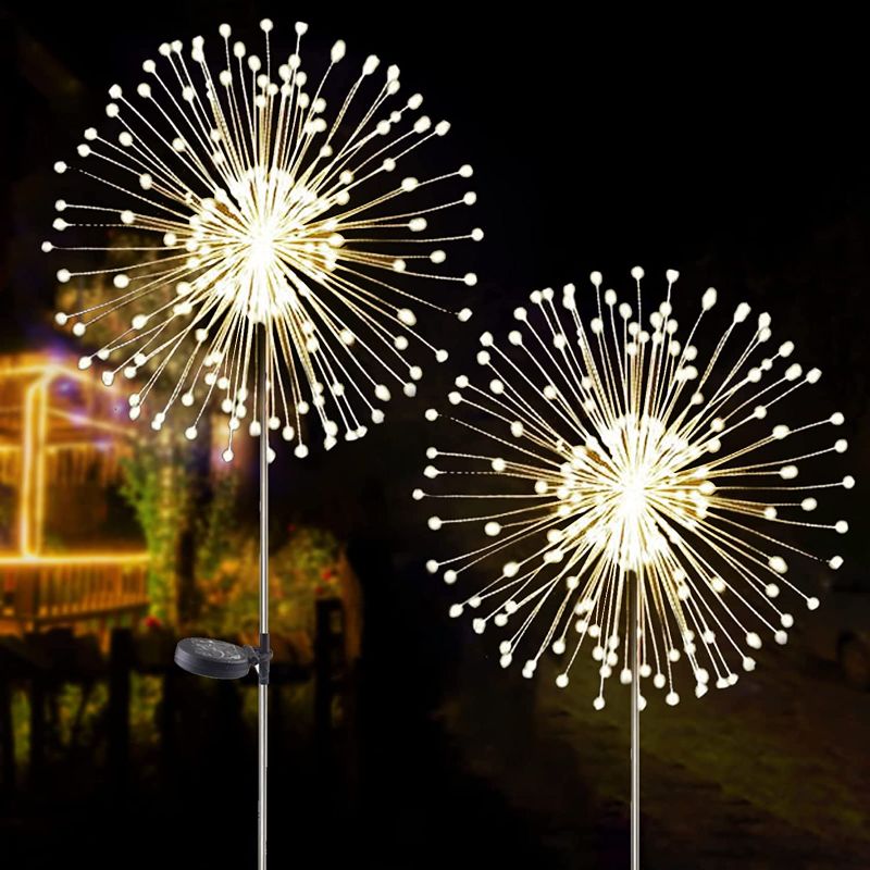 Photo 1 of 2 PCS Solar Firework Light, Outdoor Solar Garden Decorative Lights 120 LED Powered 40 Copper Wires String DIY Landscape Light for Walkway Pathway Backyard Christmas Decoration Parties (Warm White)