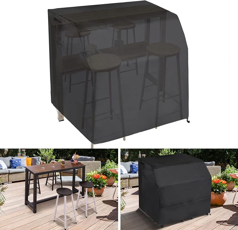 Photo 1 of 41 Inch Heavy Duty Outdoor Patio Bar Set Cover- Waterproof 420D Oxford Cloth Wicker Bar Set Cover Outdoor Patio Wicker Bar Table Furniture Cover for Patios Porches Gardens Backyards Outside Bar Set