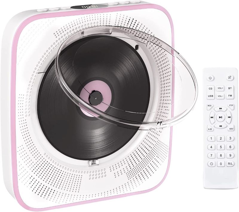 Photo 1 of Portable CD Player with Bluetooth, Balippe Wall Mountable & Table Stand CD Music Player with Remote Control Built-in HiFi Speakers,FM Radio, Headphone Jack, AUX Input & Output(Pink)