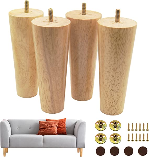 Photo 1 of Abuoiote 4pcs 6 inch Wood Furniture Legs Sofa Replacement Feet Round Natural Solid Wooden Tapered Mid Century Legs for Dresser, Couch, Cabinet, Sofa, Armchair, Ottoman, Chair, Bed