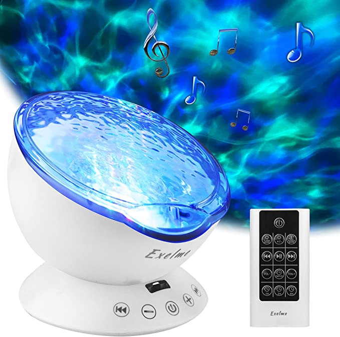 Photo 1 of Exelme Night Light Projector Ocean Wave - Sound Machine with Soothing Nature Noise and Relaxing Light Show - Color Changing Wave Light Effects for Kids Adults Bedroom Living Room