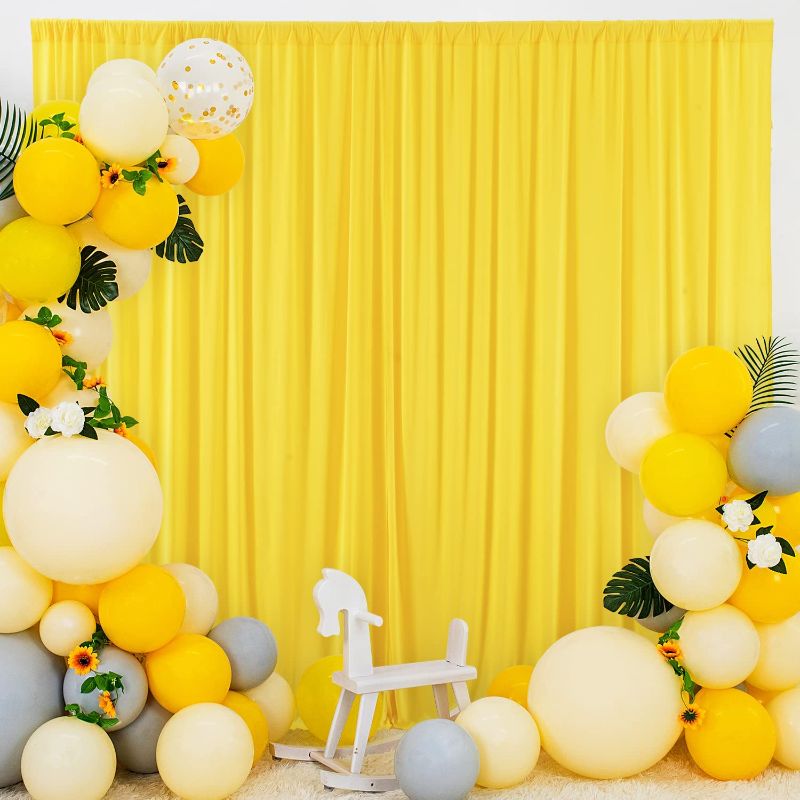 Photo 1 of 10x10 Yellow Backdrop Curtain for Parties Wrinkle Free Lemon Yellow Photo Curtains Backdrop Drapes Fabric Decoration for Birthday Party Wedding Baby Shower 5ft x 10ft,2 Panels