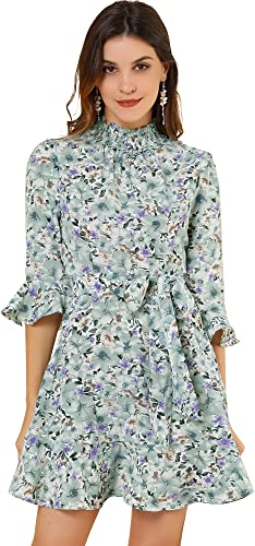 Photo 1 of Allegra K Women's Floral 3/4 Bell Sleeve Smocked Belted Flare Ruffle Dress SIZE XL