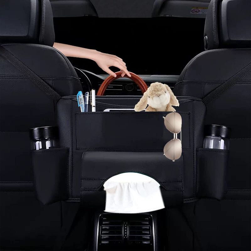 Photo 1 of Backseat Car Organizer, Car Front Seat Organizer with Handbag Holder, Purse, Glasses, Tablet, Cellphone Storage Bag for Car, Self-driving Tour Accessories, Barrier of Backseat for Kids Black
