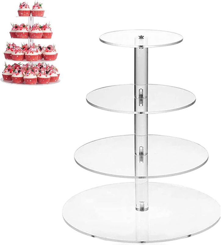 Photo 1 of 4 Tier Round Acrylic Cupcake Stand,Cupcake Holder for Wedding, Birthday Theme Party Decoration Supplies MISSING SINGLE PILLAR
