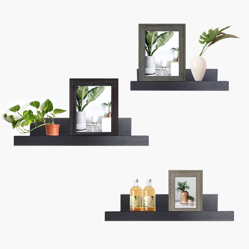 Photo 1 of Art Emotion Black Floating Shelves | Set of 5 | Wall Shelf | Wood Bathroom Shelves | Bedroom | Living Room | Kitchen | Office & More (Black)
