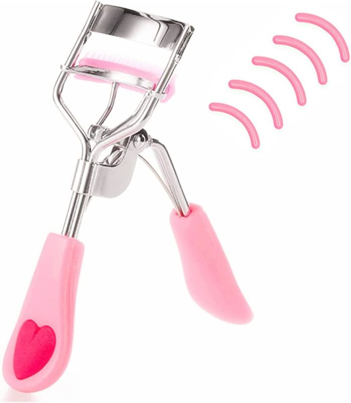 Photo 1 of Stainless Steel Eyelash Curler with Built-in Comb Pinch Pain-Free Suitable for Any Eye Shapes and Sizes, (Light Pink)
