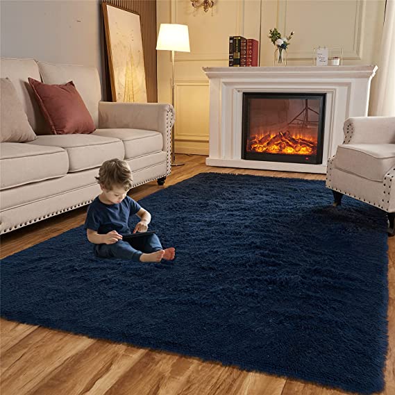 Photo 1 of Arbosofe Fluffy Soft Area Rugs for Bedroom Living Room, Navy Blue Shaggy Rugs 5 x 7 Feet, Carpet for Kids Room, Throw Rug for Nursery Room, Fuzzy Plush Rug for Dorm, Cute Room Decor for Baby
