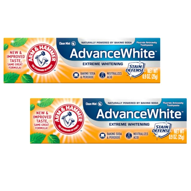 Photo 1 of 2 Pack - ARM & HAMMER Advance White Extreme Whitening Baking Soda Toothpaste, Clean Mint 0.9 oz
