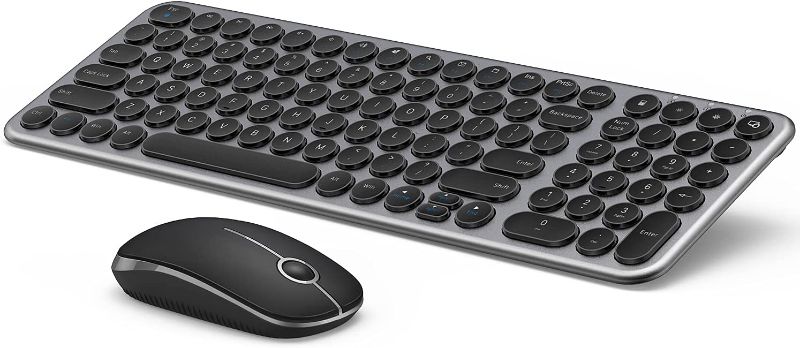 Photo 1 of Wireless Keyboard and Mouse Combo - Compact Computer Keyboard Mouse Set with Round Quiet Keys 2.4G Ultra-Thin Ergonomic Design for Windows, Laptop, PC, Desktop, Notebook, Black and Grey
