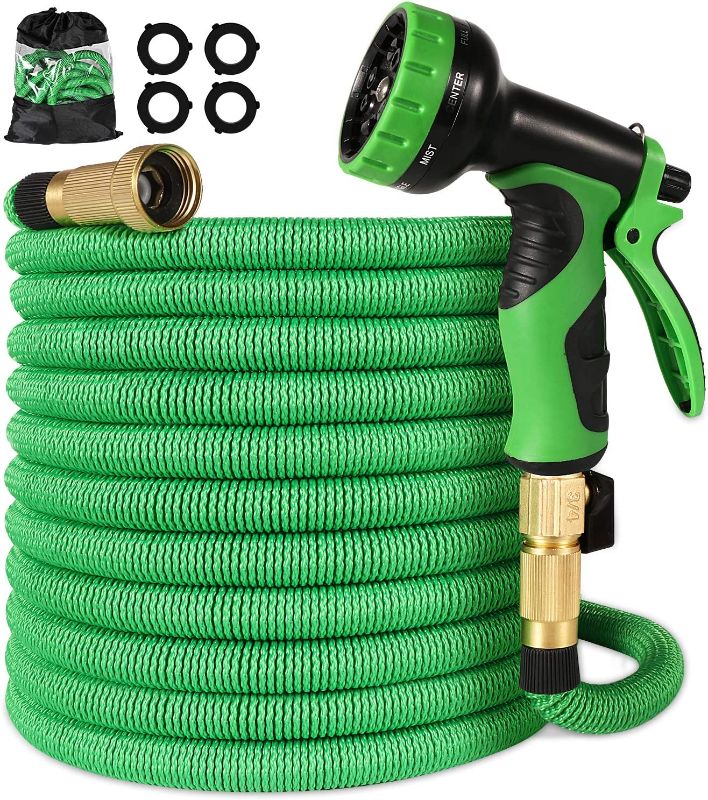 Photo 1 of 25FT Garden Hose Expandable Water Hose with 9 Function Spray Nozzle, Lightweight Expanding Flexible Hose with Solid Brass Fittings, Extra Strength Durable Car Wash Hose Pipe
