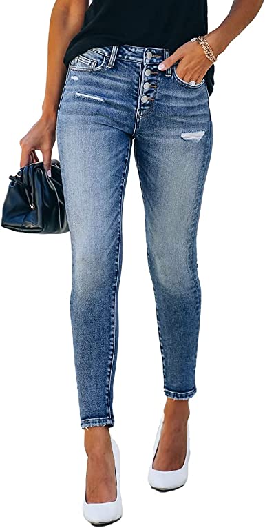 Photo 1 of Allimy Women's High Rise Skinny Stretch Ripped Jeans High Waisted Destroyed Denim Pants
SIZE 31