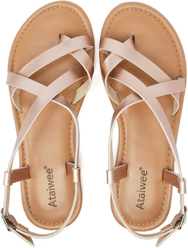 Photo 1 of Ataiwee Women's Slide Flat Sandals - Comfortable Slip On Plait Toe Thong Strappy
11