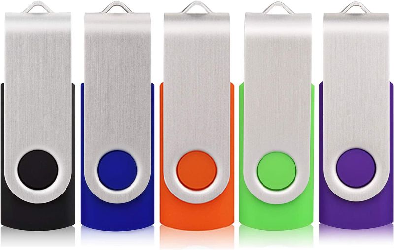 Photo 1 of 5 Pack 32GB Flash Drive, USB 2.0 Swivel Thumb Drives Bulk Memory Stick Jump Drive Pen Drive Zip Drive for Data Storage,Black/Blue/Orange/Green/Purple (32G, 5Pcs Mixed Color)
