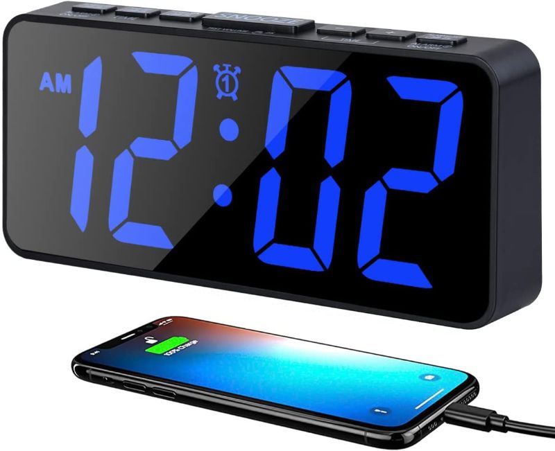 Photo 1 of 7.5 in Digital Alarm Clock for Bedrooms, Bedside Clock with 0-100% Adjustable Brightness Dimmer, Snooze, Adjustable Volume, 12/24Hr, Easy to Set, Compact Desk Clock for Bedroom
