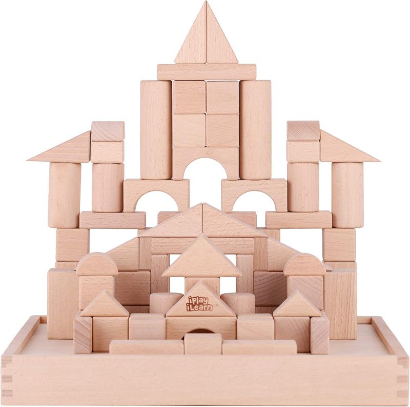 Photo 1 of iPlay, iLearn Toddler Wooden Building Block Toys, 72 PCS Kids Natural Wood Stacking Blocks Set Standard Unit, Preschool Kindergarten Montessori Toy, Birthday Gift for Age 2 3 4 5 6 Year Old Boy Girl
