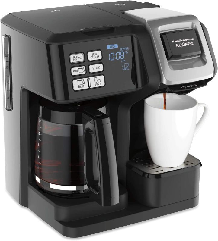 Photo 1 of Hamilton Beach 49976 FlexBrew Trio 2-Way Coffee Maker, Compatible with K-Cup Pods or Grounds, Combo, Single Serve & Full 12c Pot, Black
