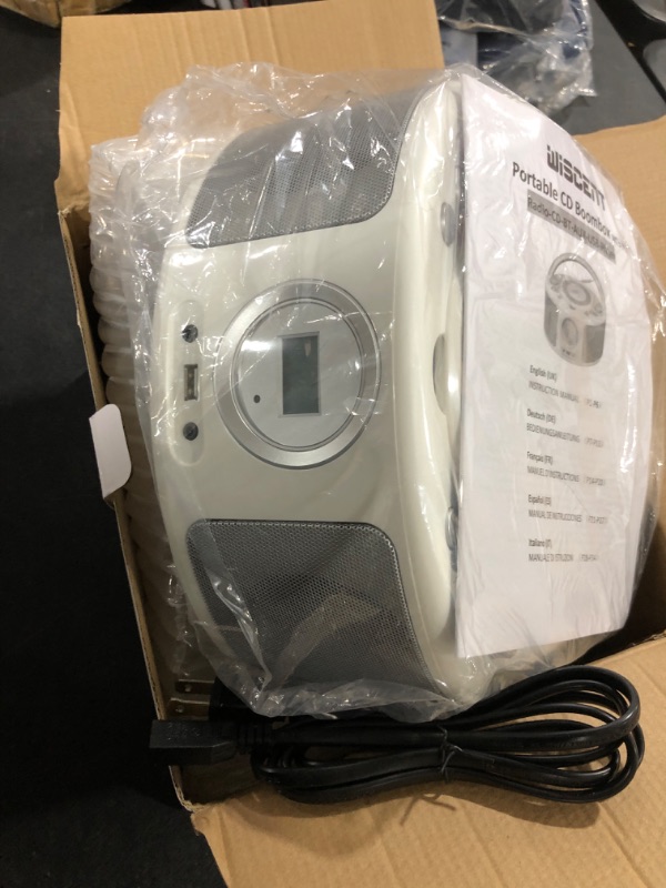 Photo 2 of CD Radio Portable CD Player Boombox with Bluetooth,FM Radio, USB Input and 3.5mm AUX Headphone Jack,CD-R/CD-RW/MP3/WMA Playback,AC/Battery Powered(WTB-791) Gray