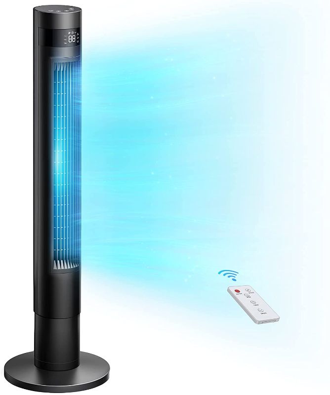 Photo 1 of iLukodu Tower Fan, 90° Oscillating Fan 44'', 12H Timer, Auto Light Off, Portable Bladeless Fan with Remote, Fan for Bedroom Living Rooms Office, Touch Control, 3 Speeds 3 Modes