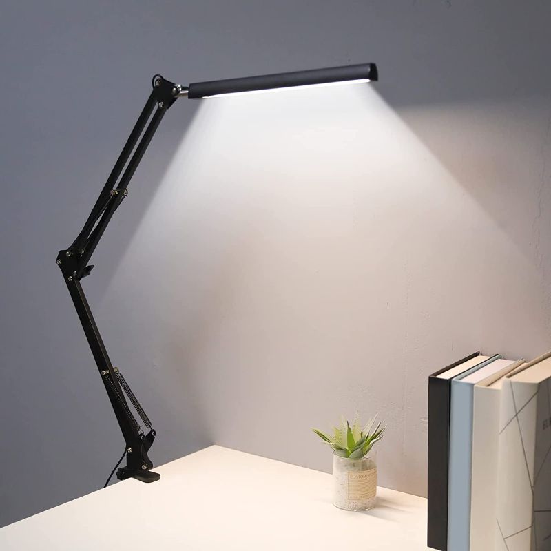 Photo 1 of Desk Lamp with Clamp, Adjustable LED Light Desktop Lamp for Home Office Swing Arm Clip on Light for Study Work Reading, 3 Color Modes 10 Brightness Level Eye-Caring Dual Desk Light