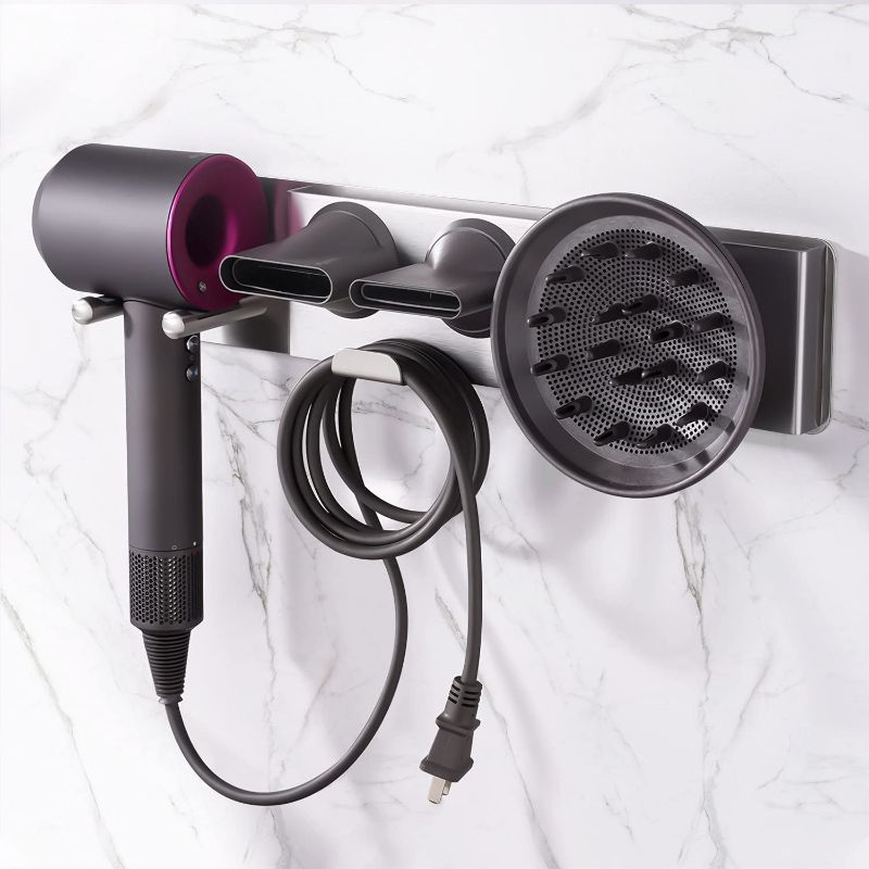 Photo 1 of Dyson Hair Dryer Wall Mount Stand, Hair Dryer Organizer for Dyson Supersonic Hair Dryer, SUS304 Dyson Hairdryer Holder Storage Shelf Fit Curler Diffuser Two Nozzles