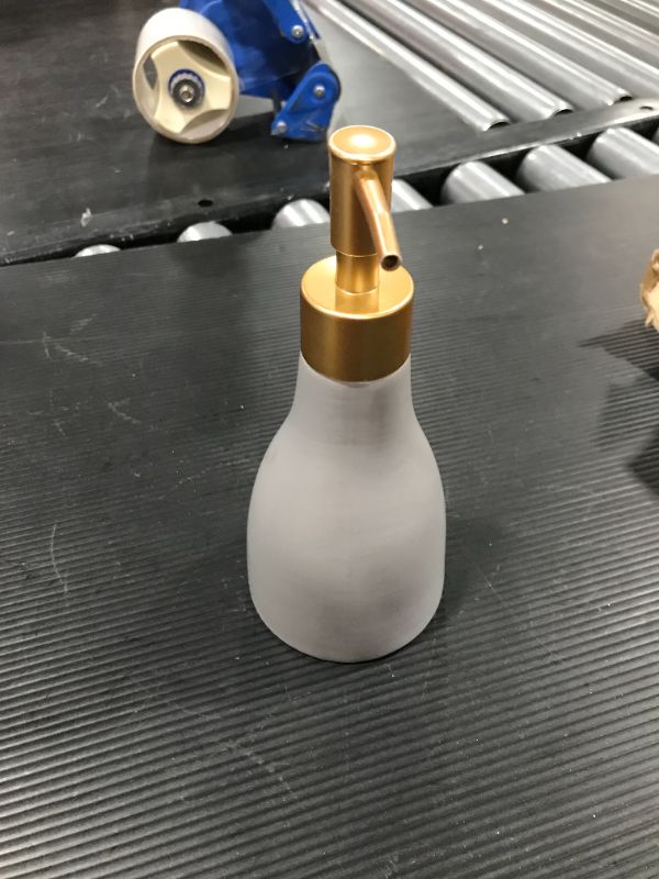 Photo 1 of 280ml Liquid Soap Dispenser for Bathroom with Gold Pump?Dish Soap Dispenser for Kitchen Sink?Refillable Countertop Lotion Ceramics Gray Hand Soap Dispenser for Shower