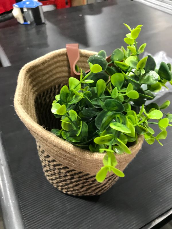 Photo 2 of Hanging Basket for Organizing - Wall Hanging Basket with Artificial Eucalyptus - Hanging Flower Plants Basket - Hanging Storage Basket - Small Baskets for Wall Decor - Woven Jute Rope Basket