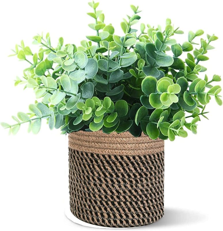 Photo 1 of Hanging Basket for Organizing - Wall Hanging Basket with Artificial Eucalyptus - Hanging Flower Plants Basket - Hanging Storage Basket - Small Baskets for Wall Decor - Woven Jute Rope Basket