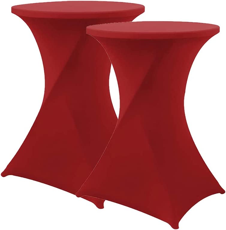 Photo 1 of Zmmyuluo Cocktail Table Covers 2 Pcs Chair Covers 24"x43" Cocktail Spandex Stretch Square Corners Tablecloth for Fitted Bar Wedding Cocktail Table (Red)